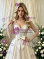 Ivory Tulle V-Neck Long Sleeve Beading Wedding Dress