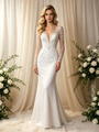 Sexy White Mermaid V-Neck Long Sleeve Wedding Dress