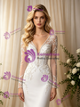 Sexy White Mermaid V-Neck Long Sleeve Wedding Dress