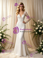 Sexy White Mermaid V-Neck Long Sleeve Wedding Dress