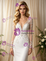 Sexy White Mermaid V-Neck Long Sleeve Wedding Dress