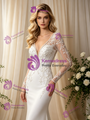 Sexy White Mermaid V-Neck Long Sleeve Wedding Dress