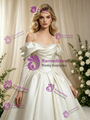 Vintage Ivory Satin Long Sleeve Straps Wedding Dress