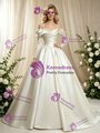Vintage Ivory Satin Long Sleeve Straps Wedding Dress
