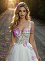 White Tulle Straps Lace Wedding Dress