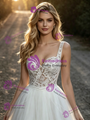 White Tulle Straps Lace Wedding Dress