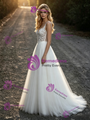 White Tulle Straps Lace Wedding Dress