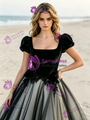 Black Tulle Velvet Appliques Wedding Dress