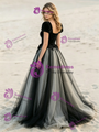 Black Tulle Velvet Appliques Wedding Dress