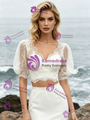 White Mermaid Two Piece V-neck Puff Sleeve Wedding Dress