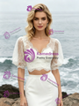 White Mermaid Two Piece V-neck Puff Sleeve Wedding Dress