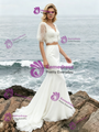 White Mermaid Two Piece V-neck Puff Sleeve Wedding Dress