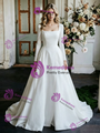 White Satin Square Neck Long Sleeve Wedding Dress
