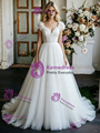 White Tulle V-Neck Flower Pleats Wedding Dress