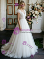White Tulle V-Neck Flower Pleats Wedding Dress
