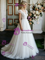 White Tulle V-Neck Flower Pleats Wedding Dress