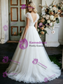White Tulle V-Neck Flower Pleats Wedding Dress
