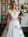 White Tulle V-Neck Flower Pleats Wedding Dress