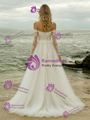 Beige White Off the Shoulder Lace Long Sleeve Wedding Dress