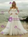 Beige White Off the Shoulder Lace Long Sleeve Wedding Dress