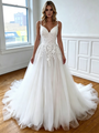 White Tulle Lace Appliques Straps Wedding Dress