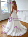 White Tulle Lace Appliques Straps Wedding Dress