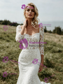 White Mermaid Square Neck Lace 3/4 Sleeve Wedding Dress