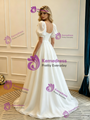 White Strapless Pleats Puff Sleeve Wedding Dress