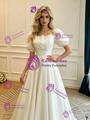 White Strapless Pleats Puff Sleeve Wedding Dress