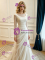 Sexy White Mermaid Tulle Pleats Long Sleeve Wedding Dress