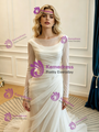 Sexy White Mermaid Tulle Pleats Long Sleeve Wedding Dress