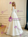 White Satin Square Neck Long Sleeve Wedding Dress