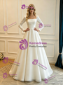 White Satin Square Neck Long Sleeve Wedding Dress