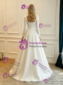 White Satin Square Neck Long Sleeve Wedding Dress