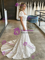 Sexy White Mermaid Lace Puff Sleeve Wedding Dress