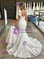Sexy White Mermaid Lace Puff Sleeve Wedding Dress