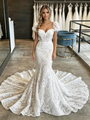 Sexy White Mermaid Lace Puff Sleeve Wedding Dress
