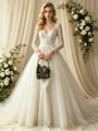 Long Sleeve Sequins V-neck Wedding Dress
