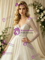 Long Sleeve Sequins V-neck Wedding Dress