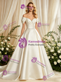 Ivory Satin Off The Shoulder Pleats Wedding Dress