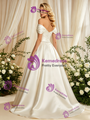 Ivory Satin Off The Shoulder Pleats Wedding Dress