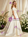 Ivory Satin Off The Shoulder Pleats Wedding Dress