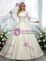 Ivory Satin Long Sleeve 3D Flower Wedding Dress