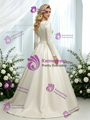 Ivory Satin Long Sleeve 3D Flower Wedding Dress
