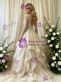 Ivory Tulle Long Sleeve V-Neck Beading Weding Dress