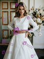 White Satin Long Sleeve Two Piece Wedding Dress