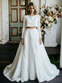 White Satin Long Sleeve Two Piece Wedding Dress