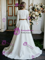 White Satin Long Sleeve Two Piece Wedding Dress
