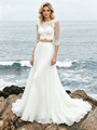 White Two PIece Short Sleeve Lace Wedding Dress