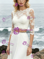 White Two PIece Short Sleeve Lace Wedding Dress